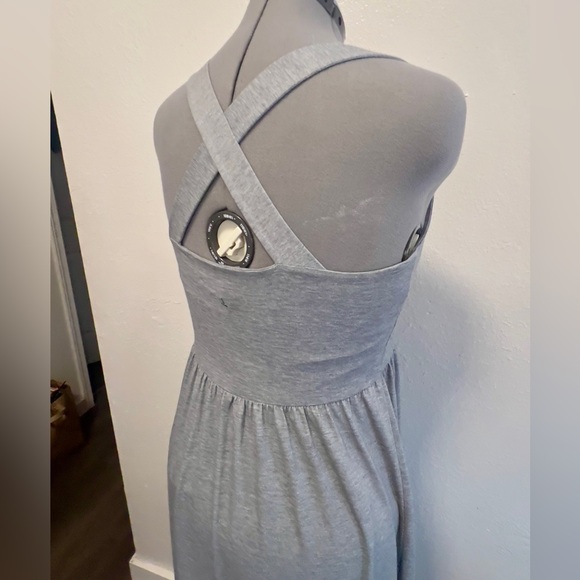 Express Heather Grey Jersey Maxi Halter Dress Wide Crisscross Straps Women Small - Picture 15 of 15